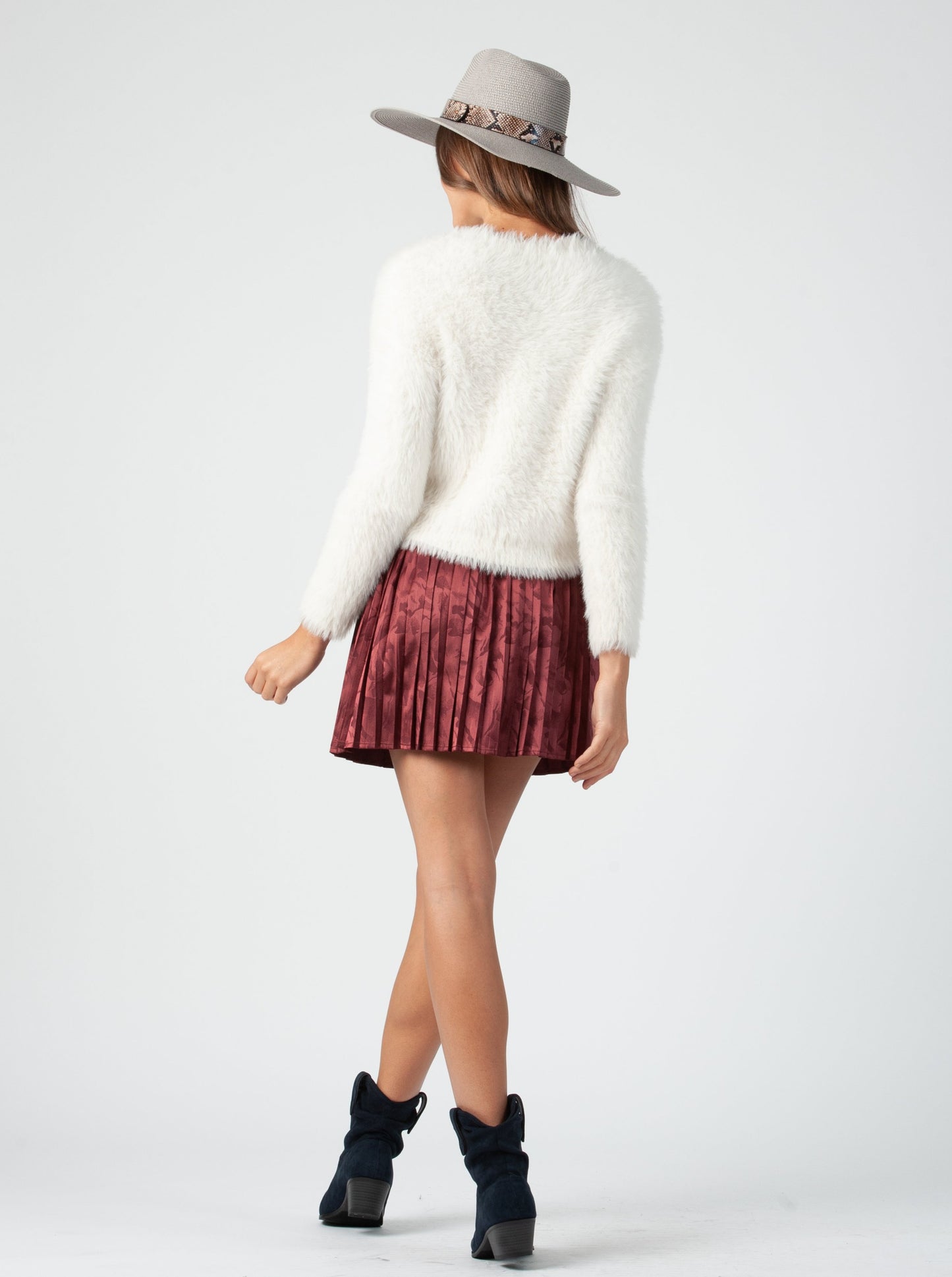 YVETTE PLEATED MINI SKIRT-MAROON