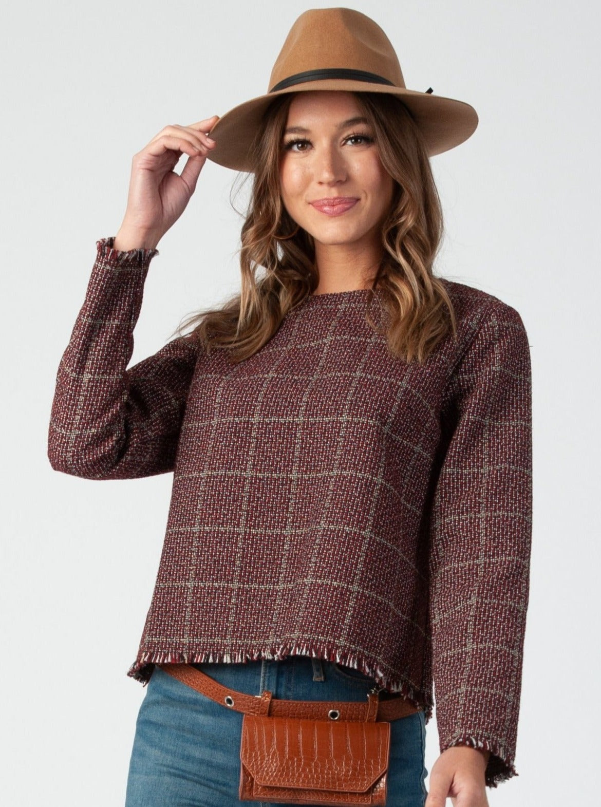 GENEVA FRINGE TOP-AUBURN TWEED