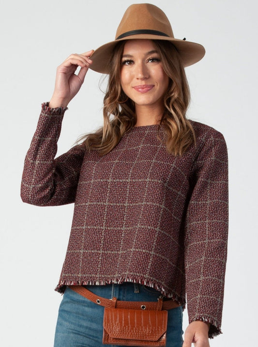 GENEVA FRINGE TOP-AUBURN TWEED