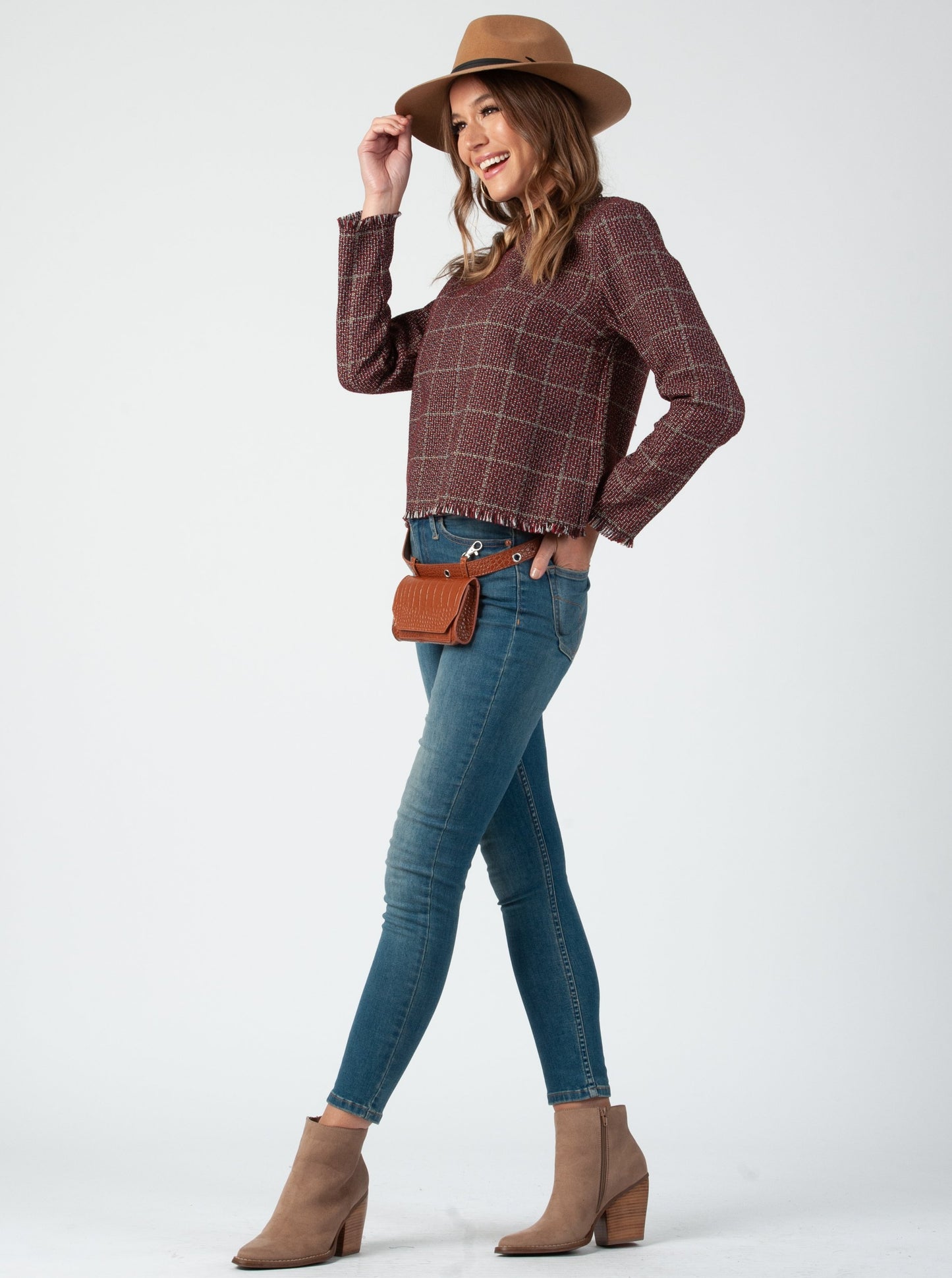 GENEVA FRINGE TOP-AUBURN TWEED
