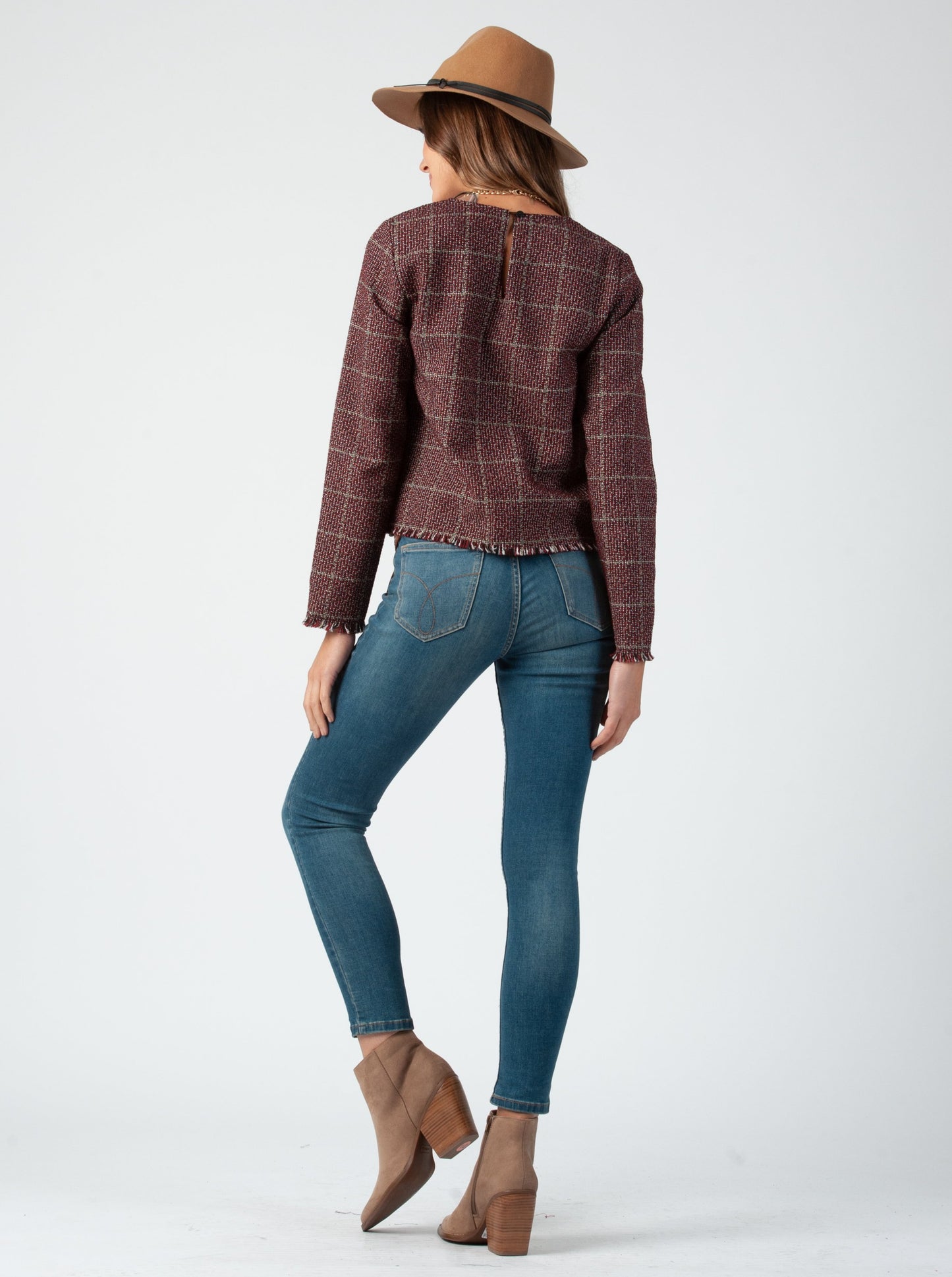 GENEVA FRINGE TOP-AUBURN TWEED