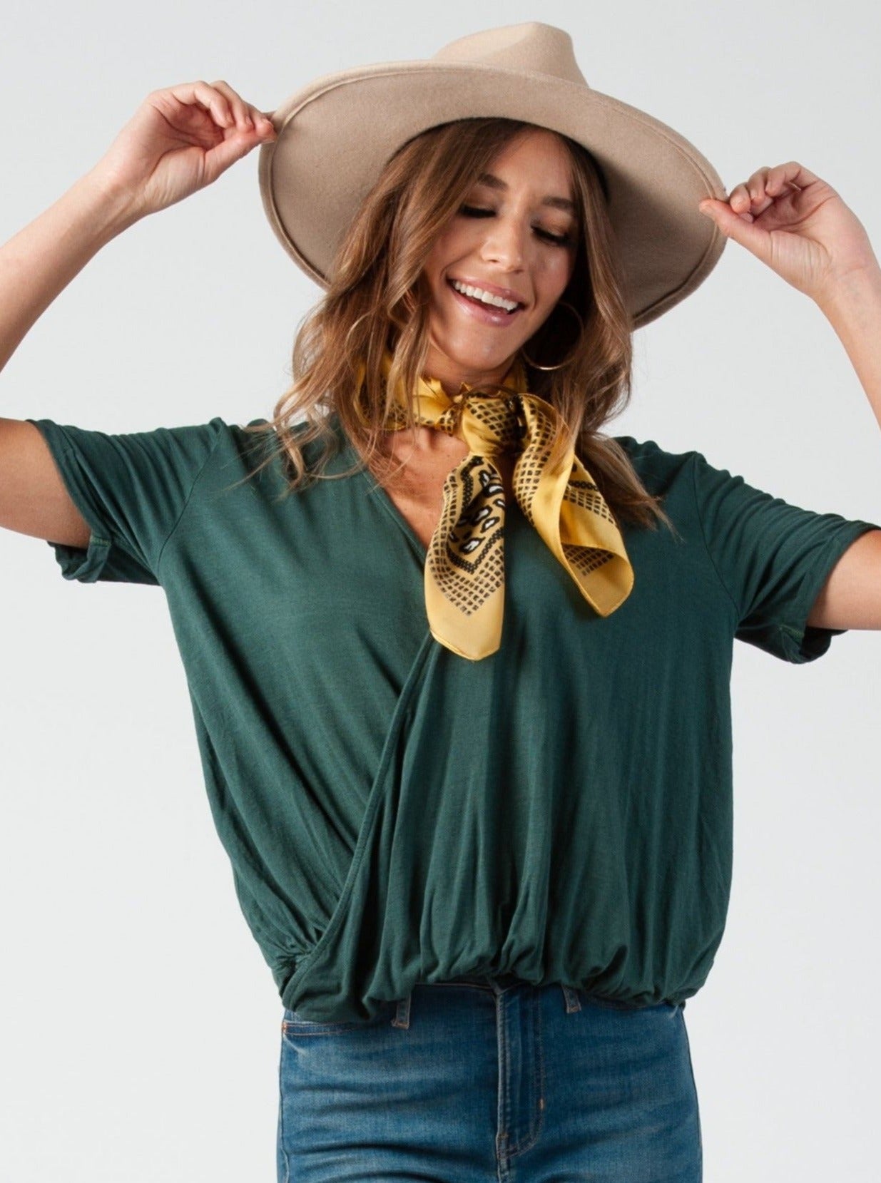 CALLIE SURPLICE DRAPE FRONT TOP-CLOVER