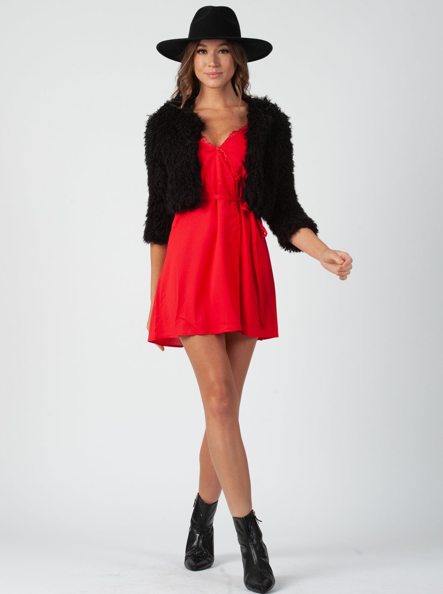 KARLITA COLD SHOULDER DRESS-RED