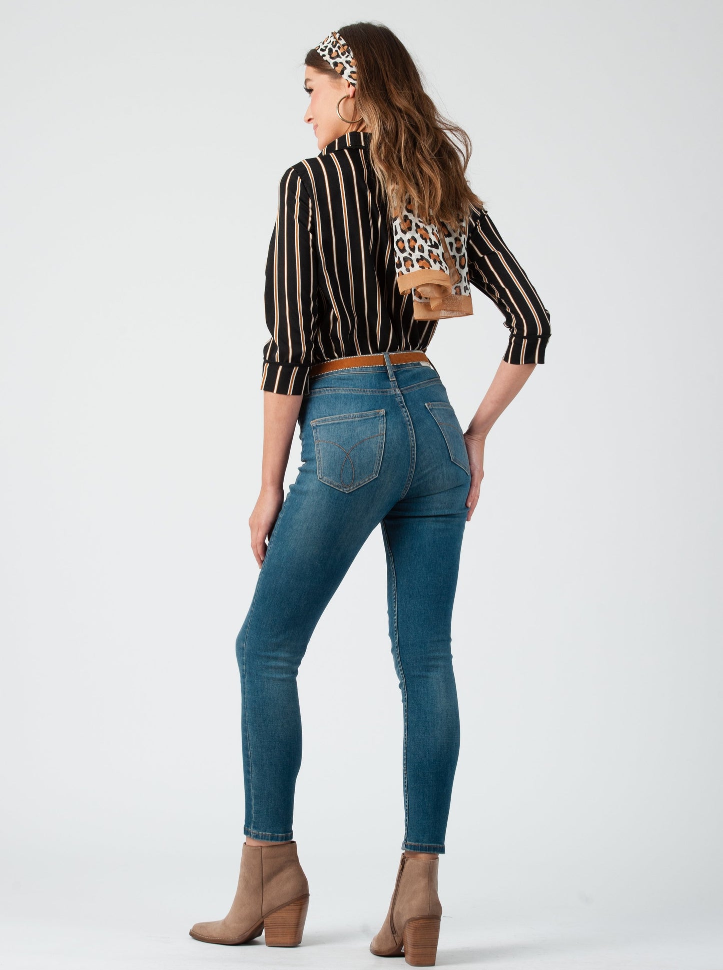 PAJAMA BUTTON DOWN BLOUSE-BLACK STRIPE