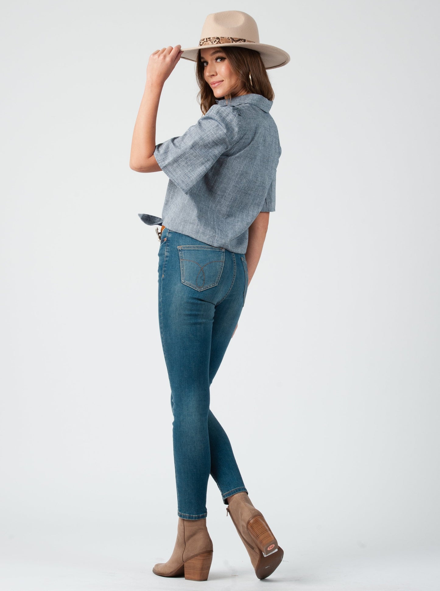 BLOSSOM TIE FRONT TOP-NAVY LINEN