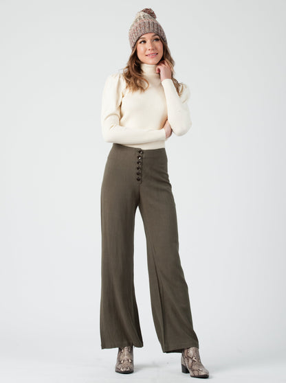 ENYO BUTTON FRONT WIDE LEG PANTS-OLIVE