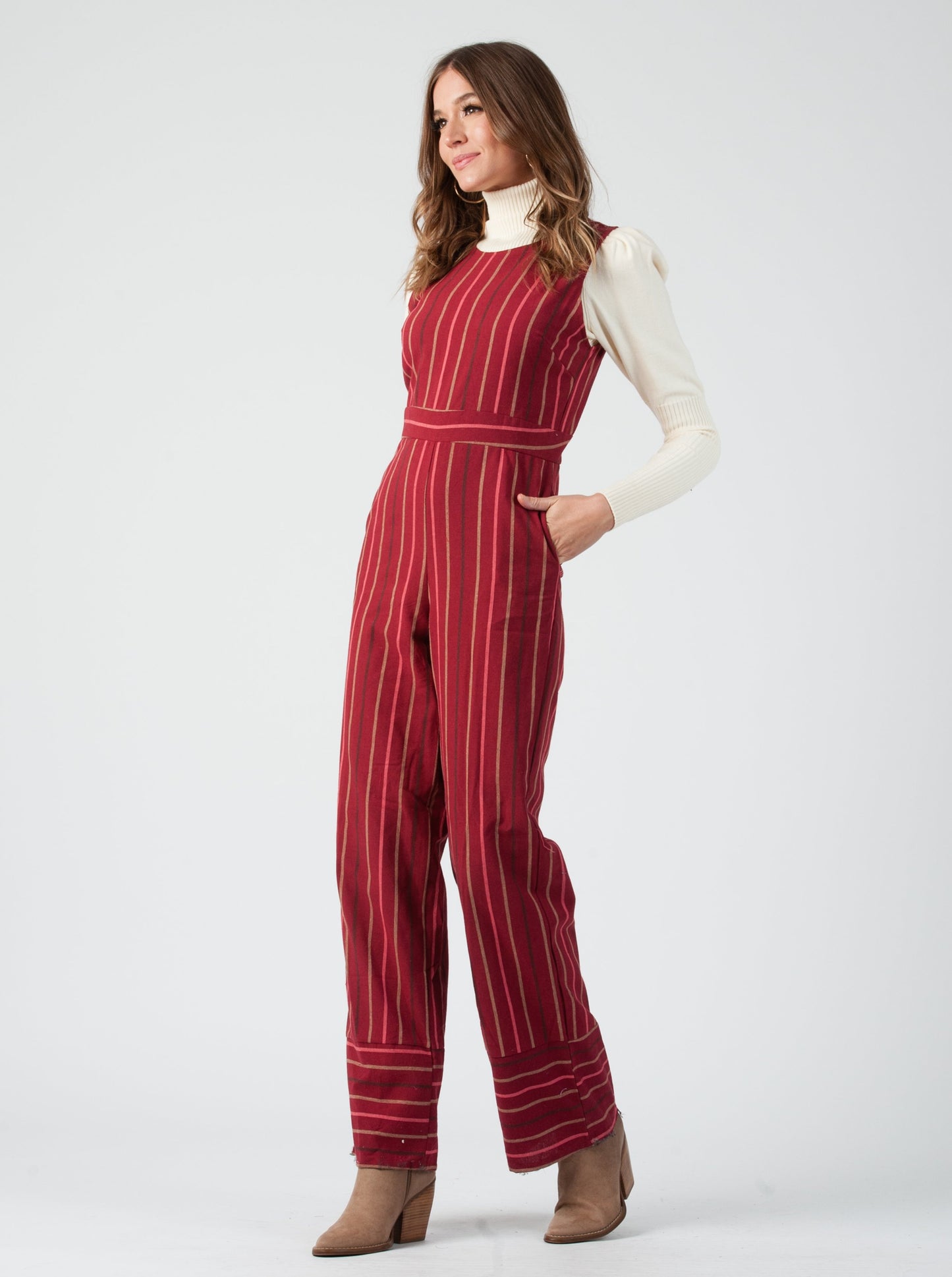 FERN JUMPSUIT-GARNET STRIPE