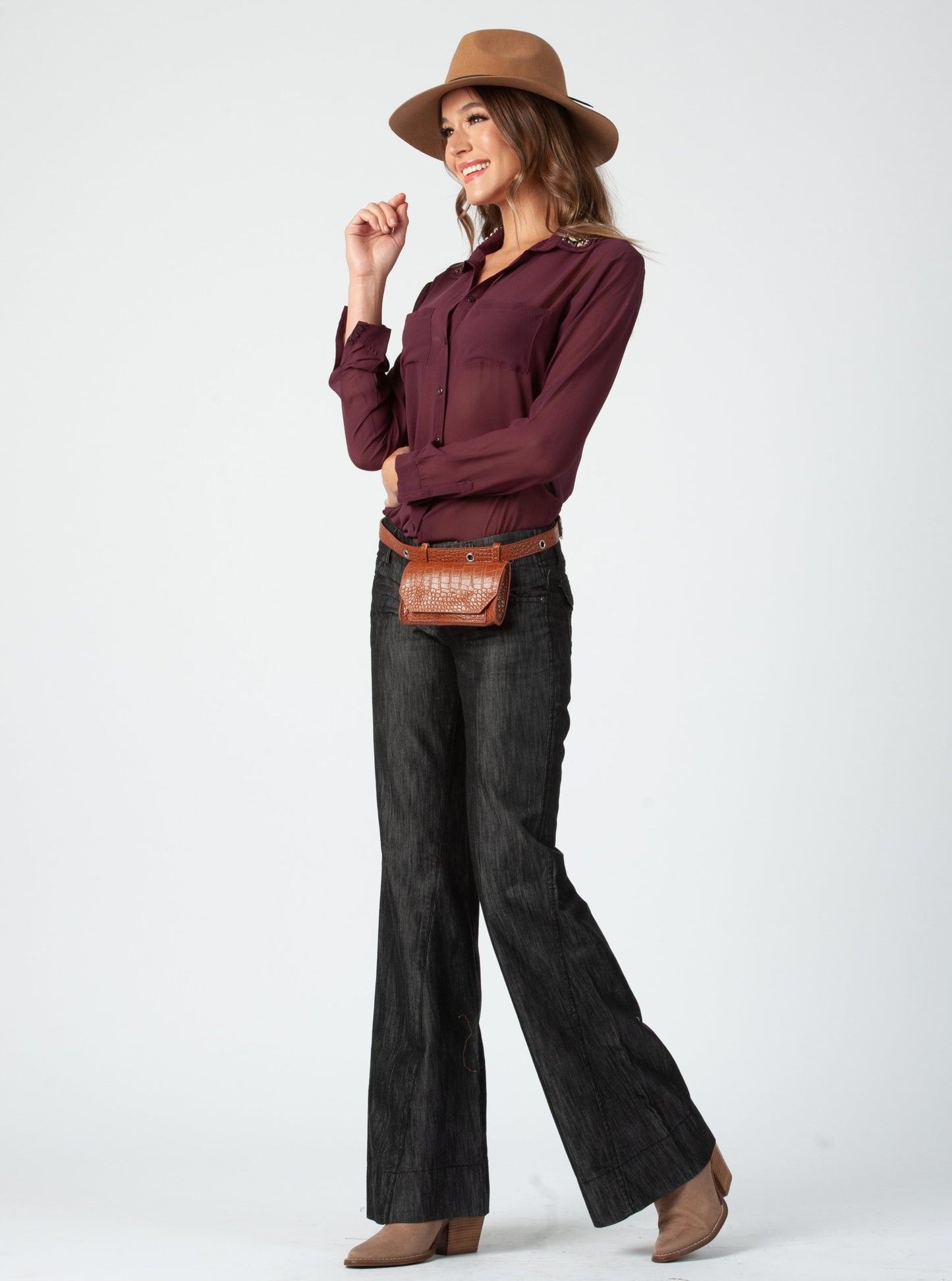 FAYE JEWELED COLLAR BLOUSE-DEEP PLUM