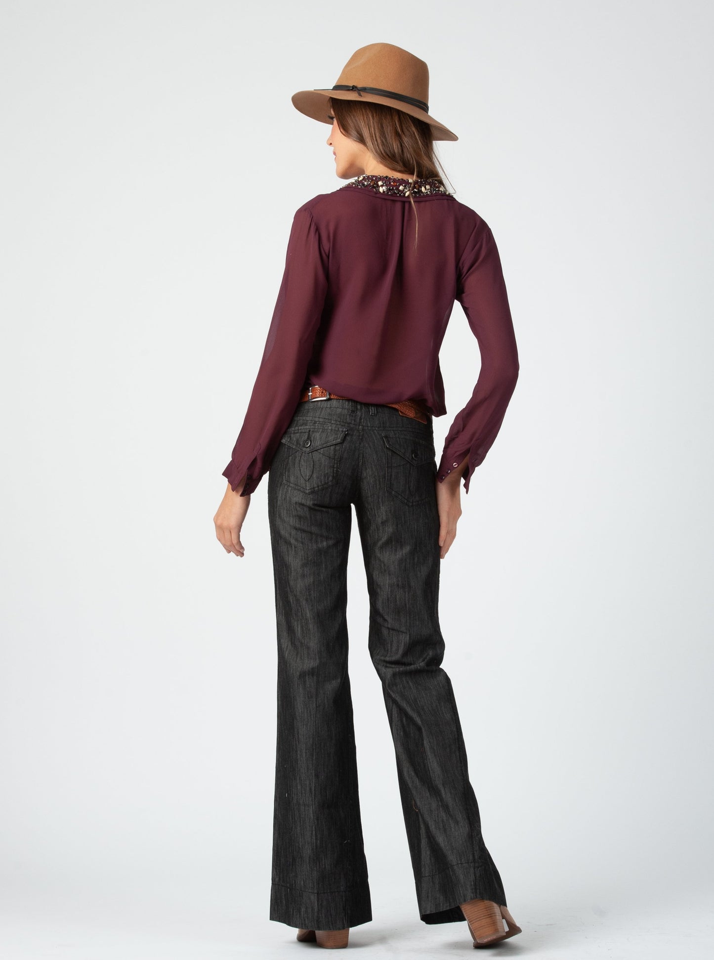 FAYE JEWELED COLLAR BLOUSE-DEEP PLUM