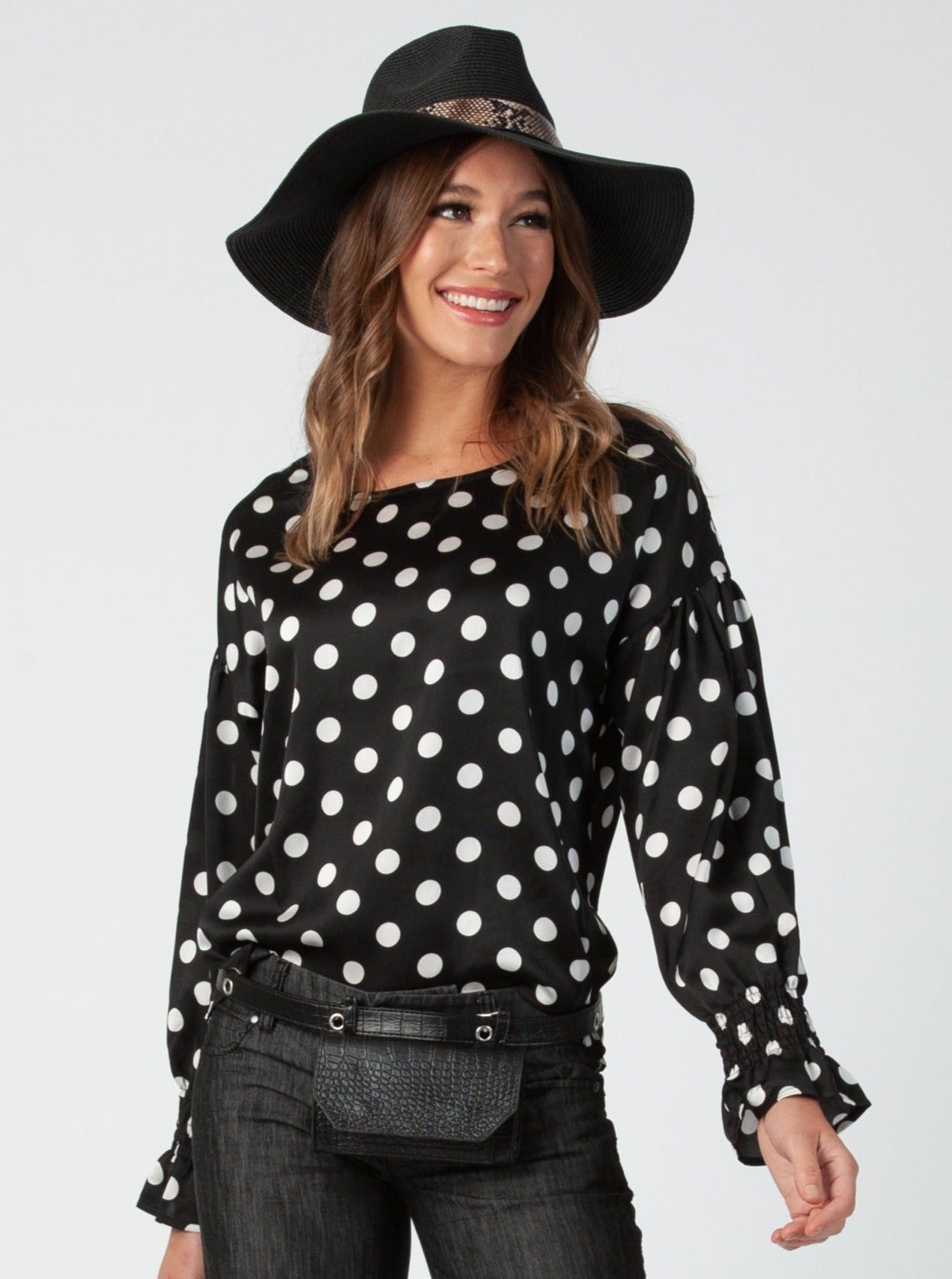 AUTUMN BLOUSE-BLACK POLKA DOT