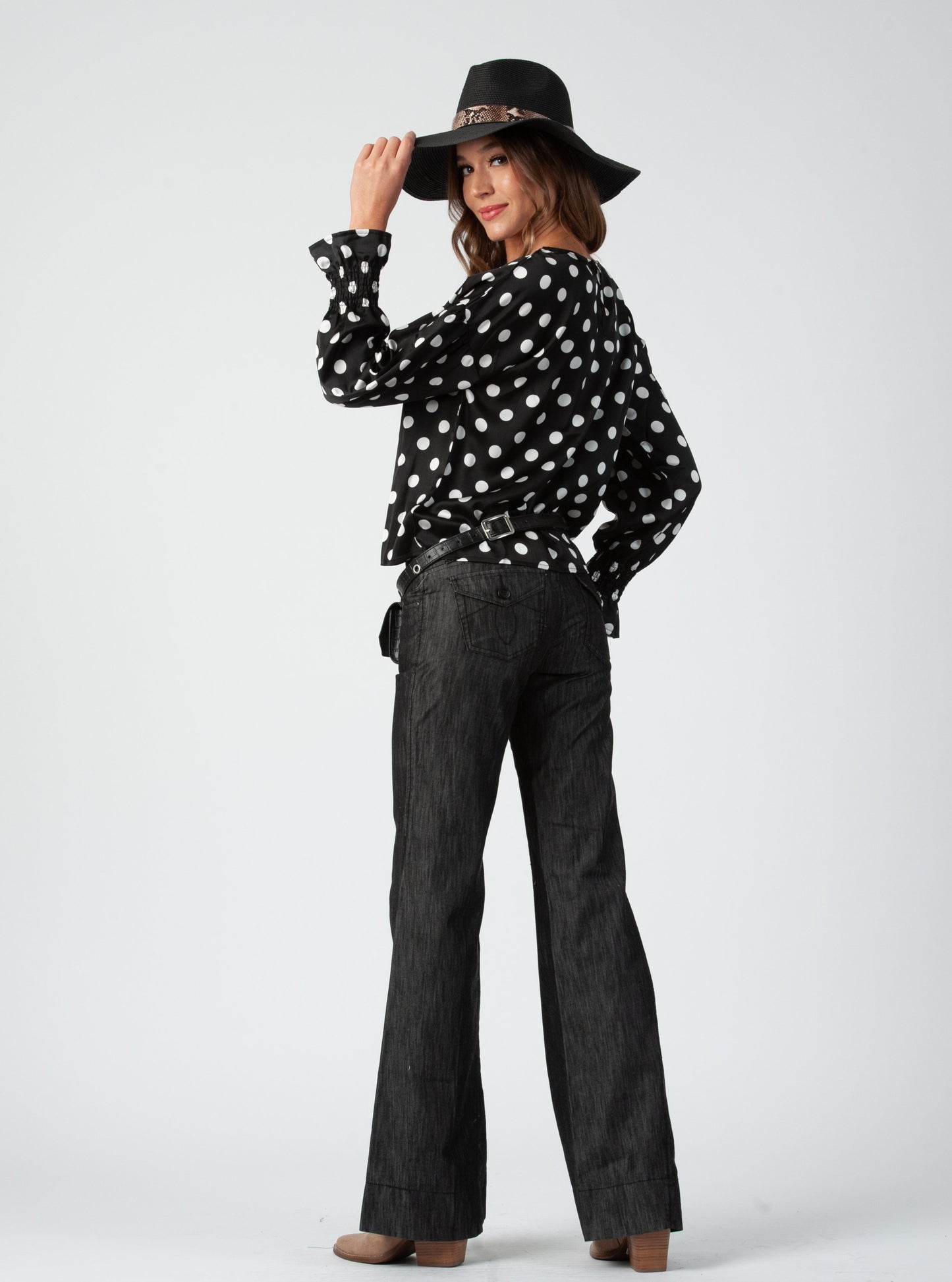 AUTUMN BLOUSE-BLACK POLKA DOT