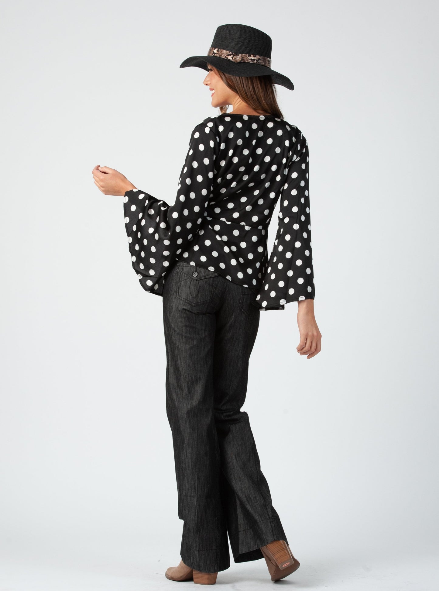 GENOA WRAP BLOUSE-BLACK POLKA DOT