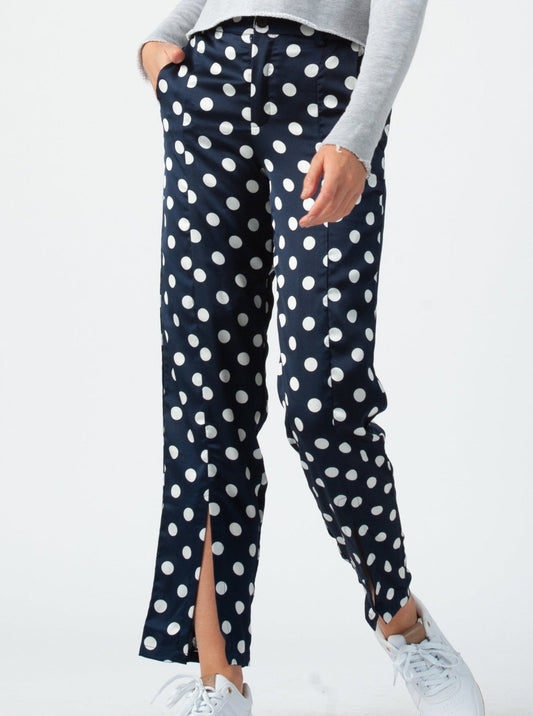 TIERRA SLIT TROUSER-NAVY POLKA DOT