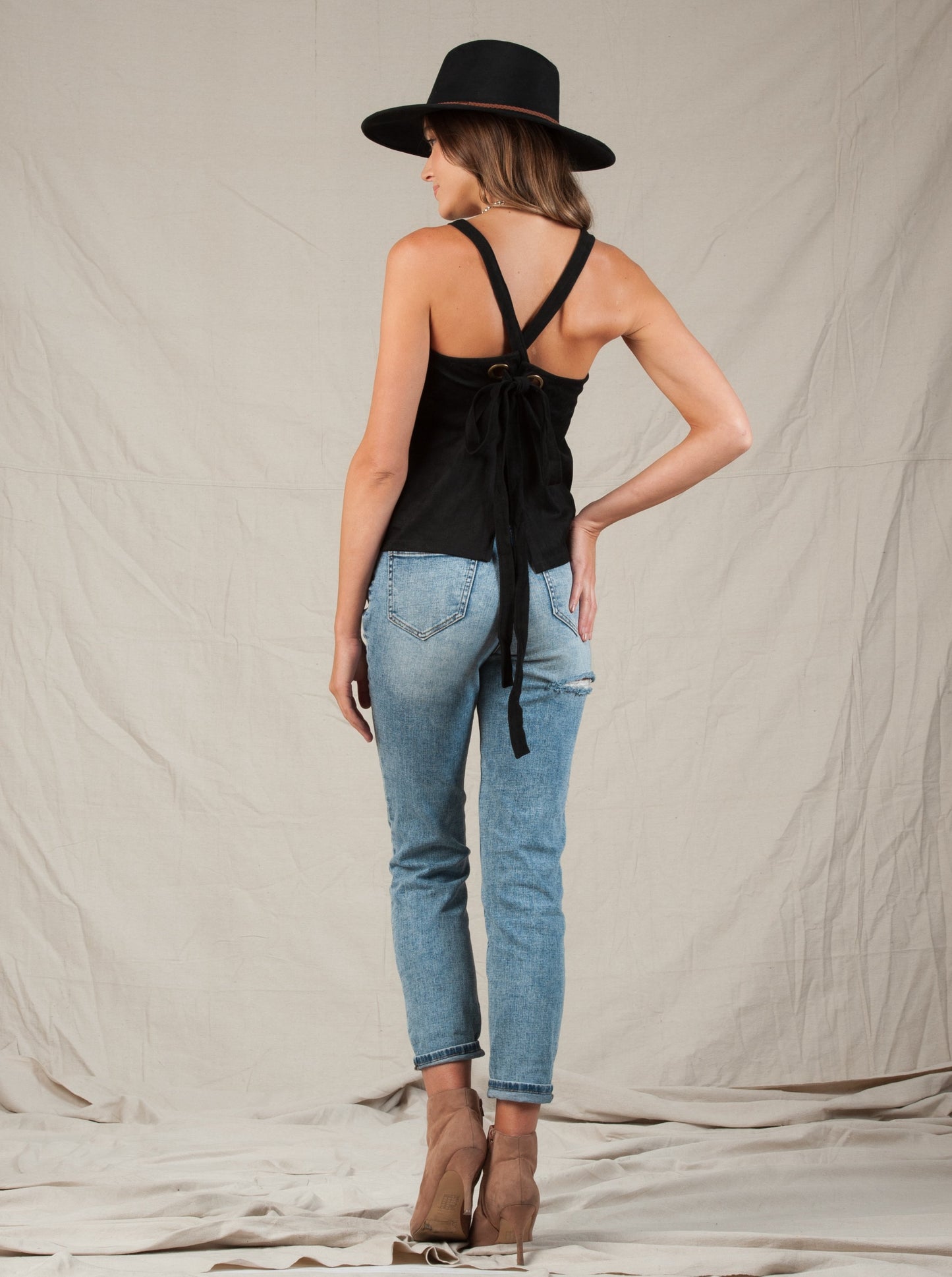 GINA VEGAN SUEDE CAMI-BLACK