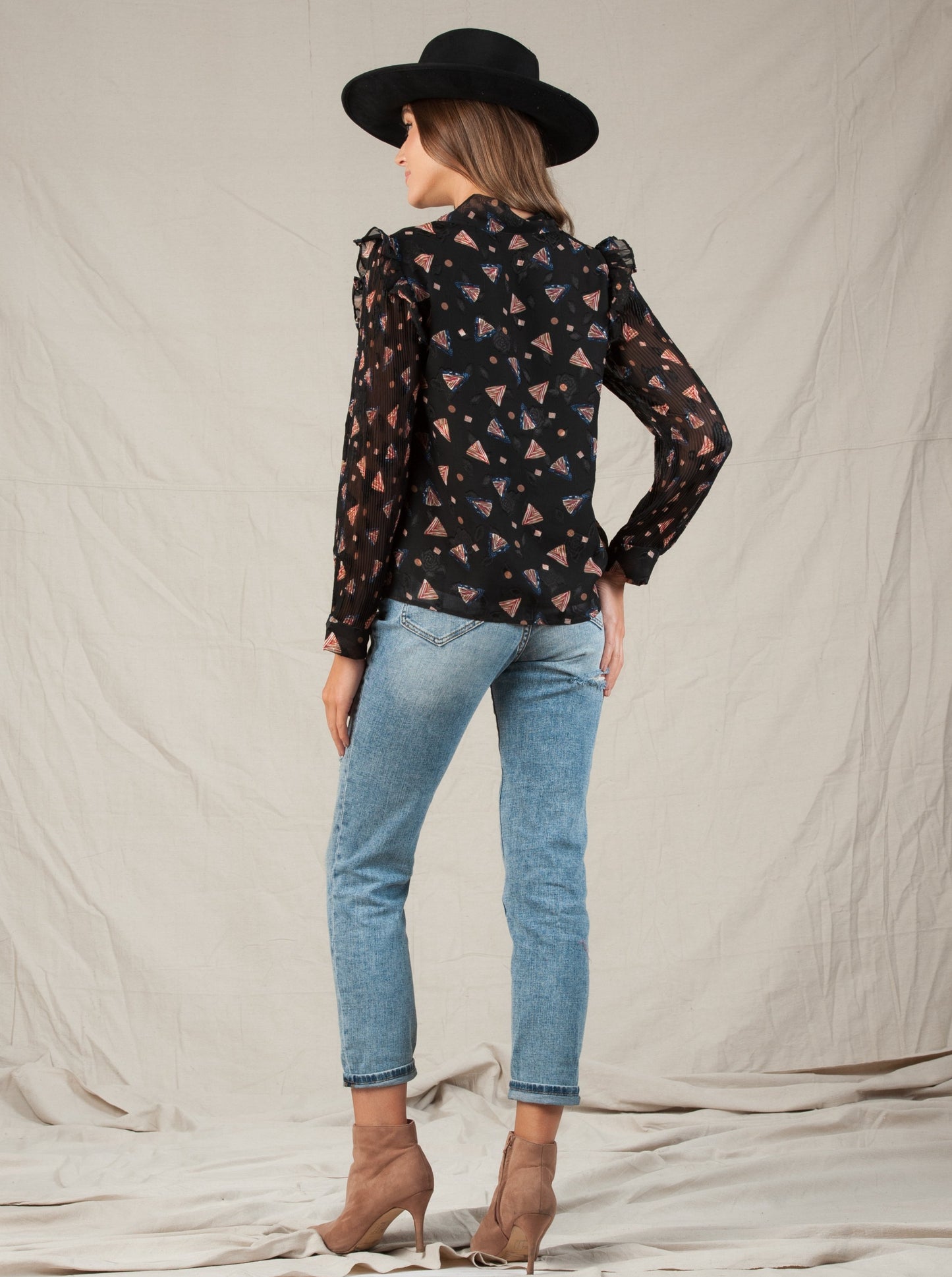 ROUSSANNE TIE NECK BLOUSE-BLACK FEATHER