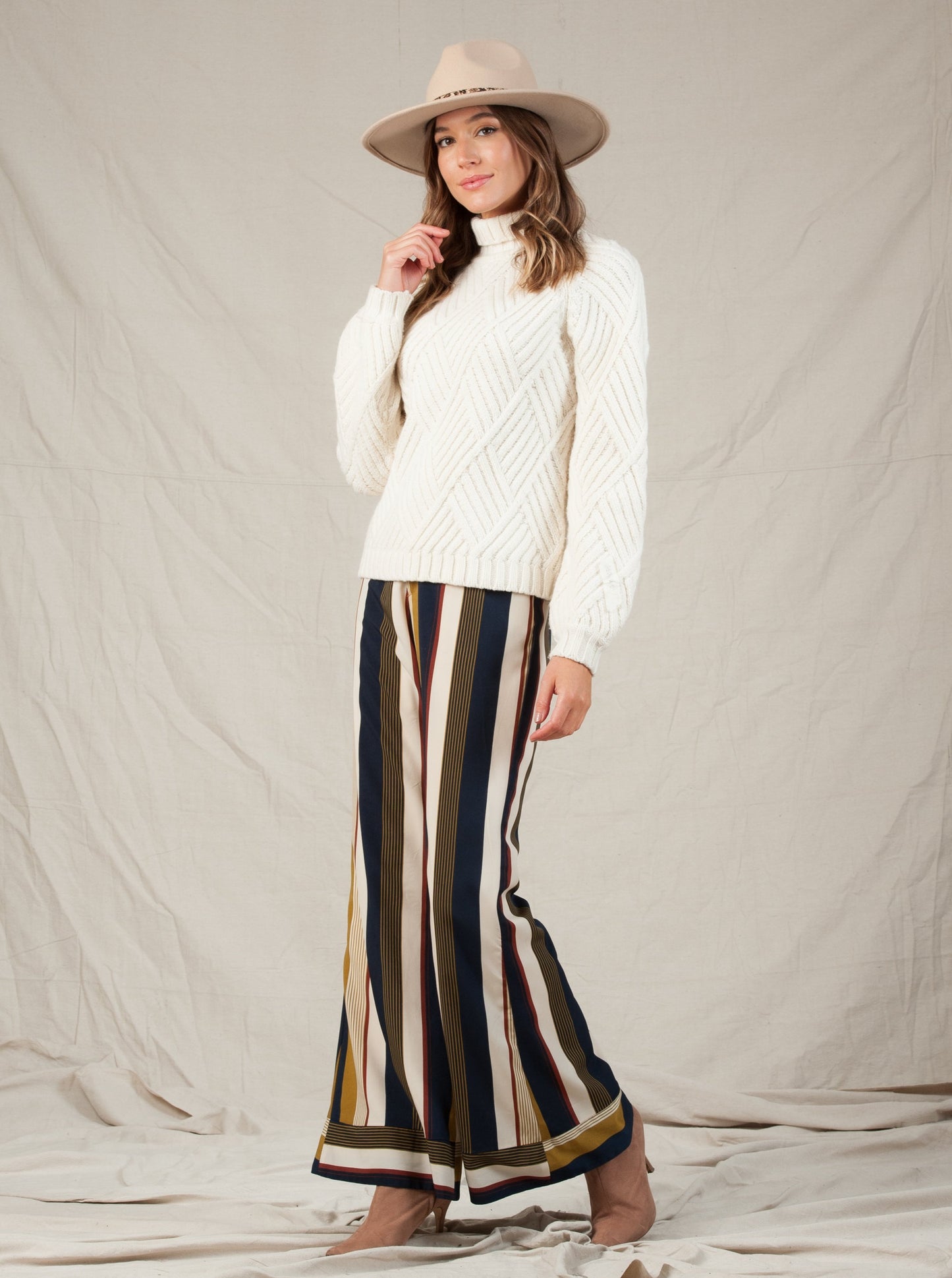 ISLA CONTRAST CUFF PANT-HARVEST STRIPE