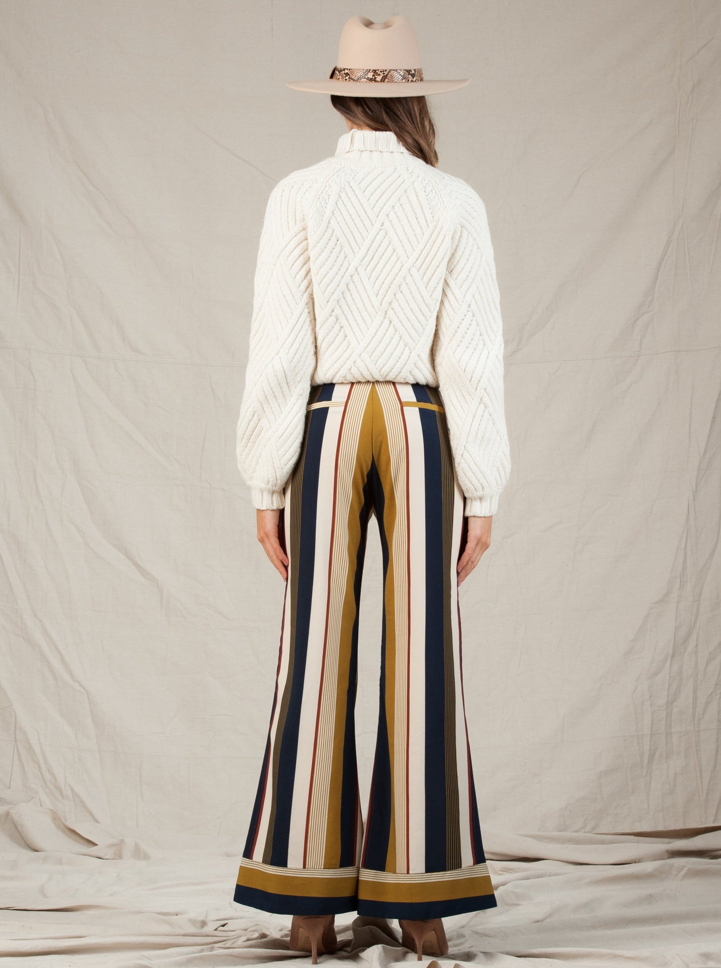 ISLA CONTRAST CUFF PANT-HARVEST STRIPE