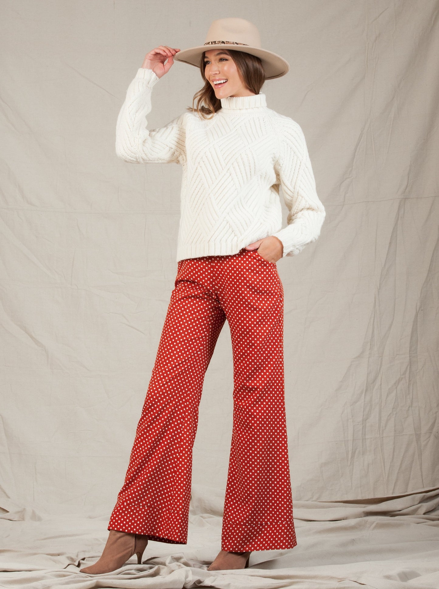 ISLA CONTRAST CUFF PANT-COPPER POLKA DOT