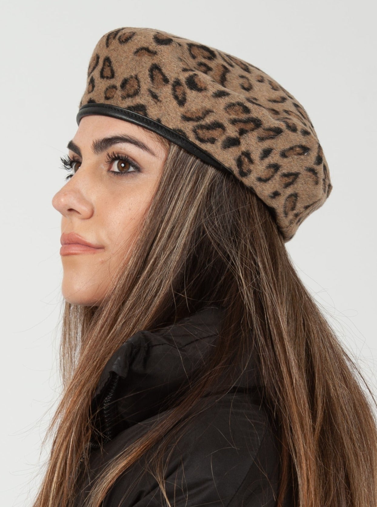 GARRET ANIMAL PRINT BERET-TAN