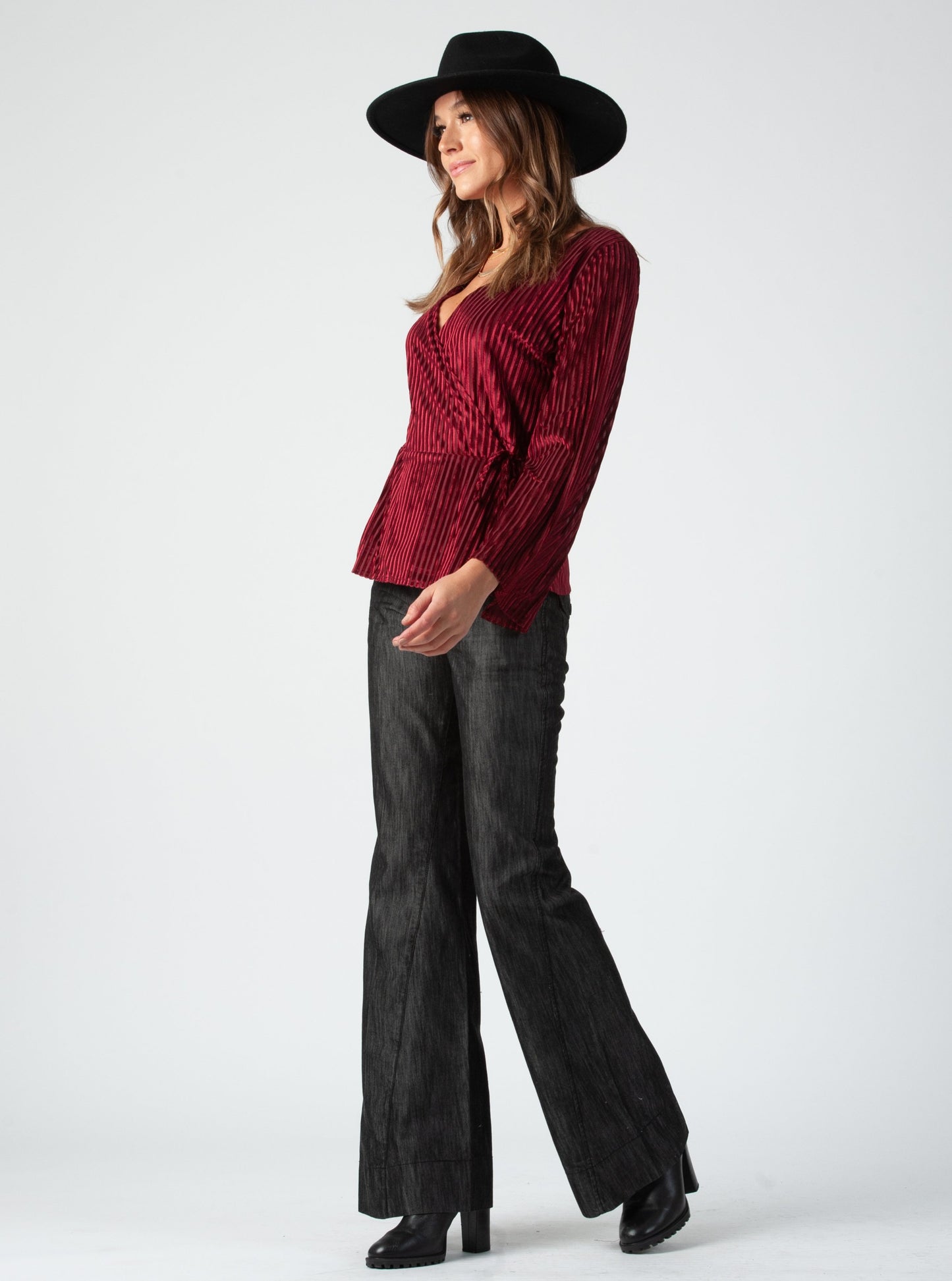 GENOA WRAP BLOUSE-MERLOT STRIPE
