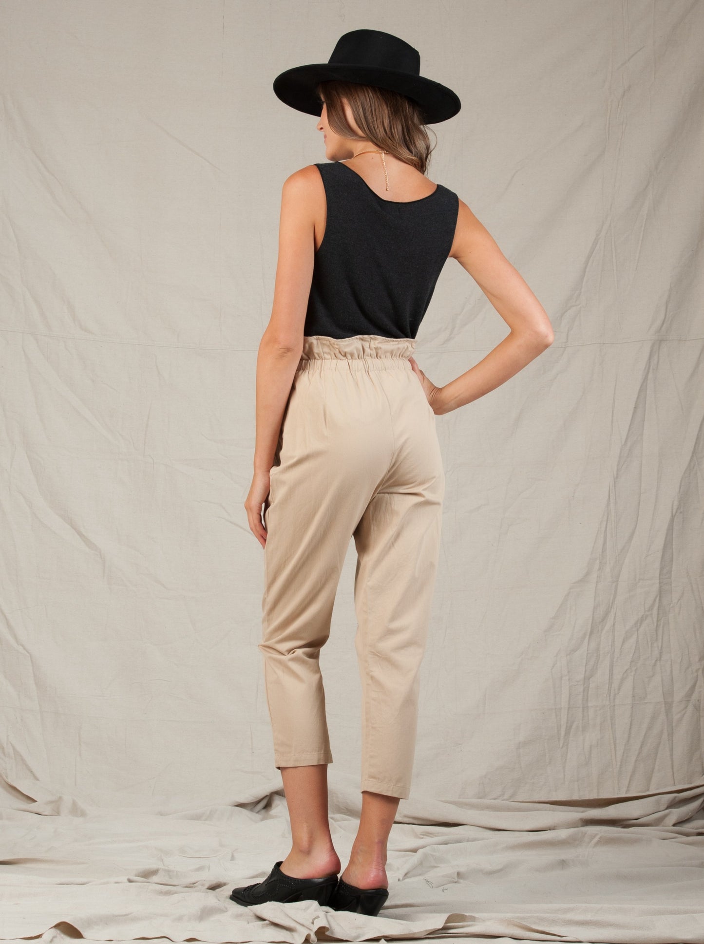 ABELLA PAPERBAG TROUSERS-BEIGE