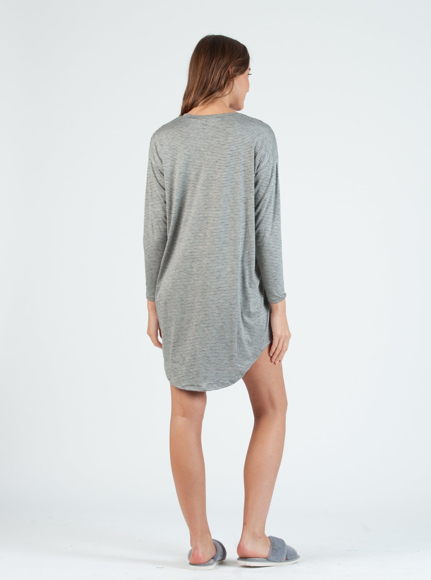 LINDA DROP SHOULDER TUNIC-H.GREY/BLK STRP