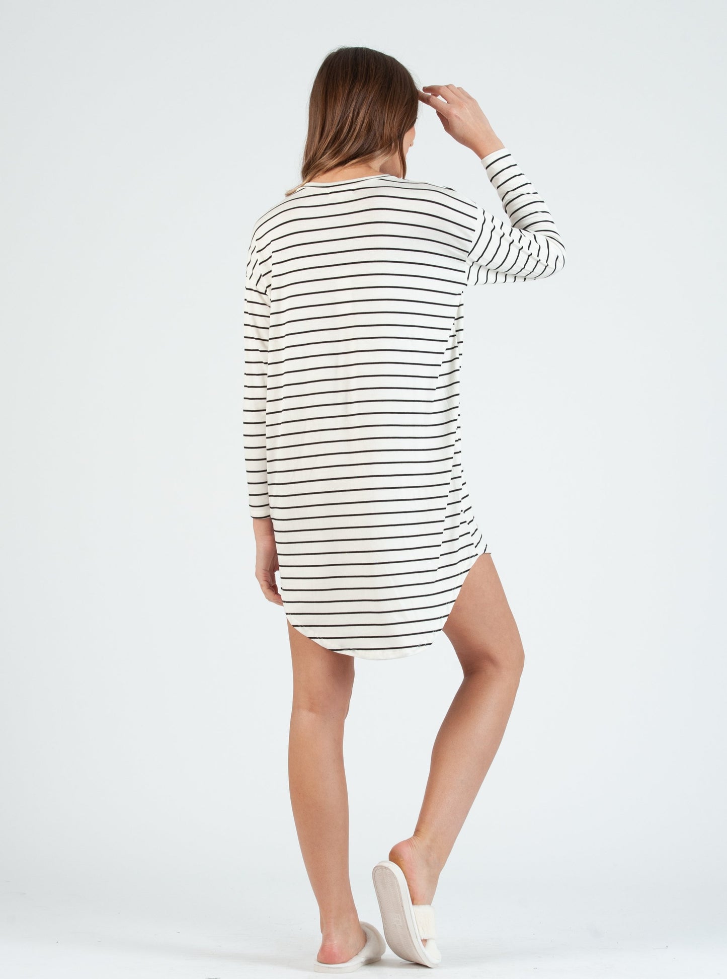LINDA DROP SHOULDER TUNIC-WHT/BLK STRP
