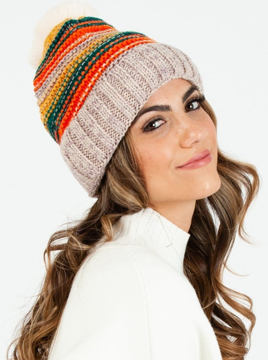 SHASTA MULTICOLORED STRIPED BEANIE-BEIGE