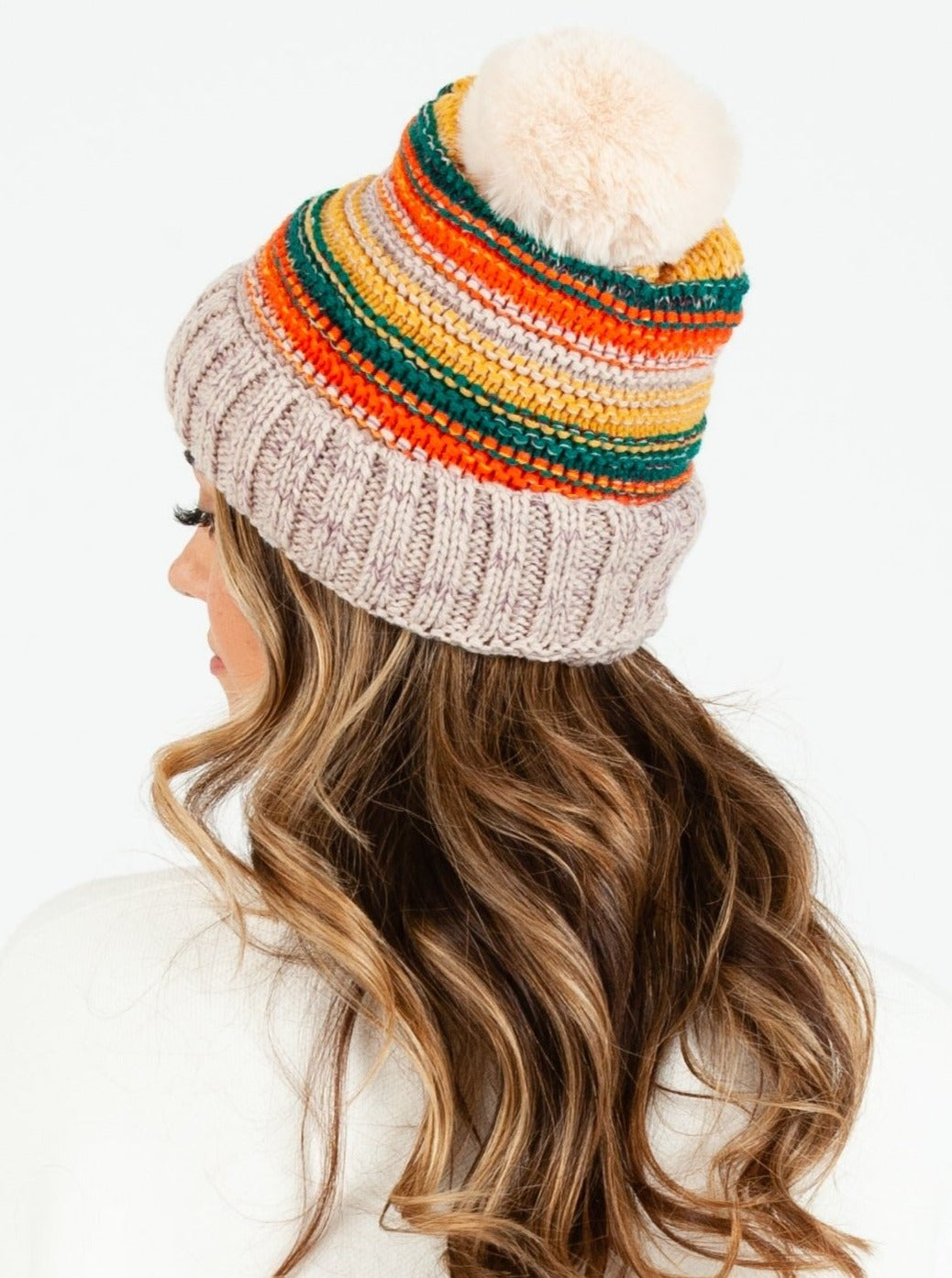 SHASTA MULTICOLORED STRIPED BEANIE-BEIGE