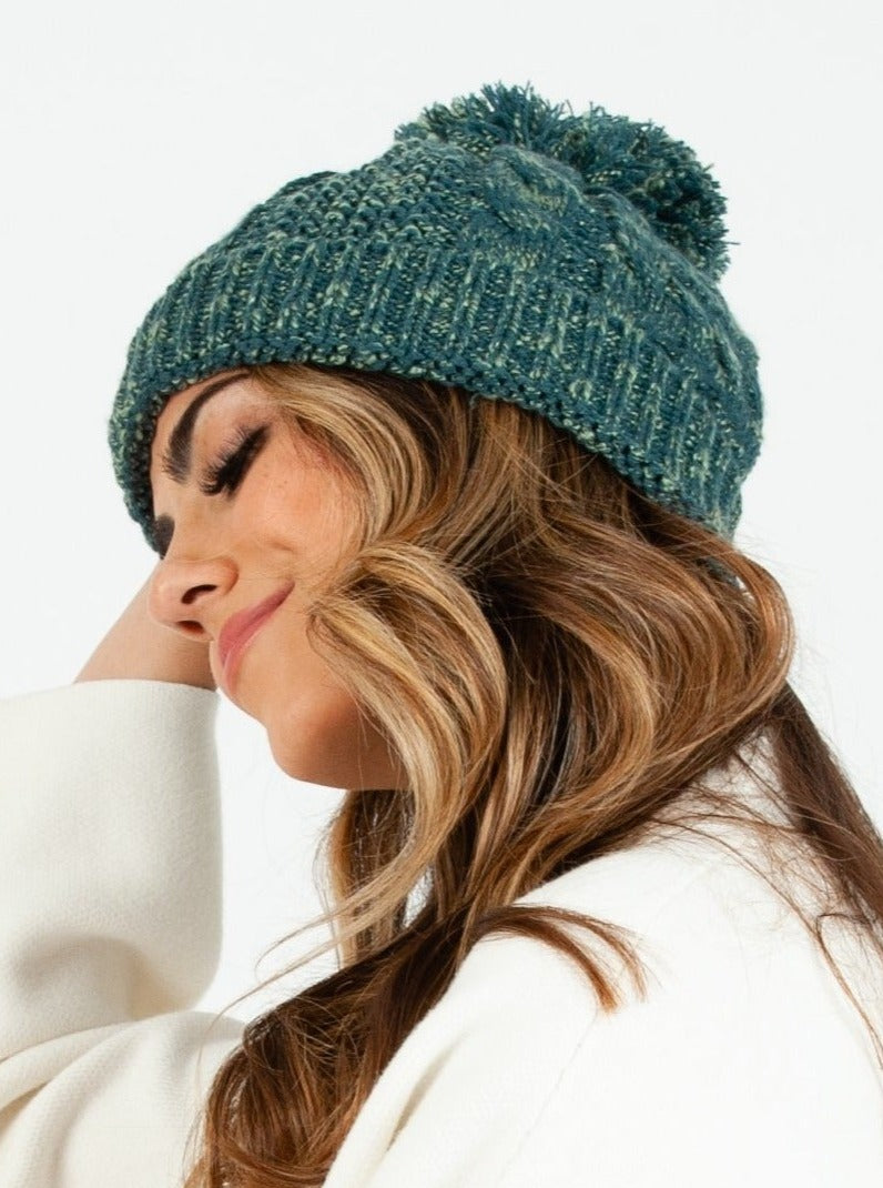 BLANCA KNIT POM POM BEANIE-GREEN