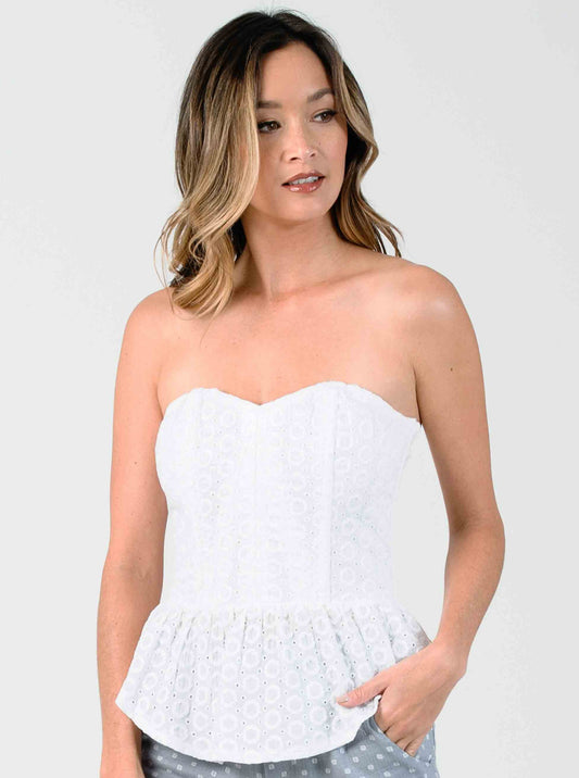 SWEETHEART PEPLUM BUSTIER-WHITE EYELET