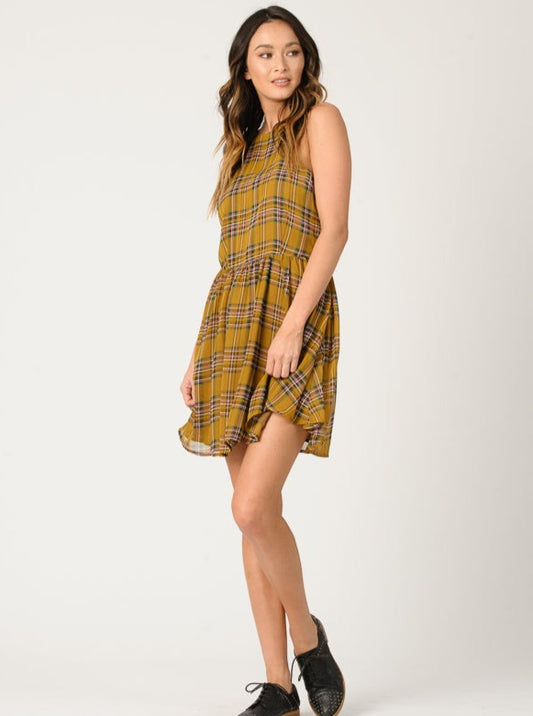 EVIE PLAID DRESS-MUSTARD PLAID