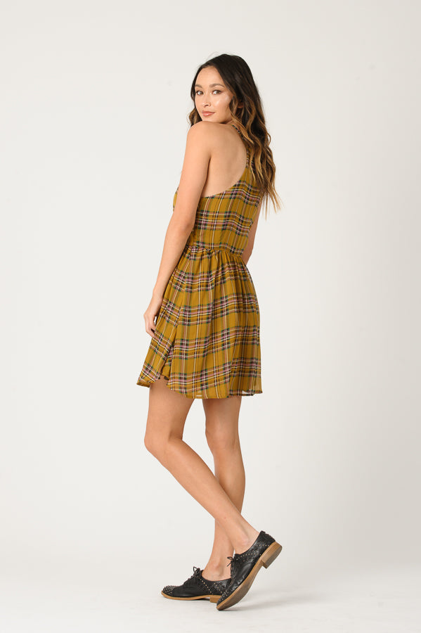 EVIE PLAID DRESS-MUSTARD PLAID