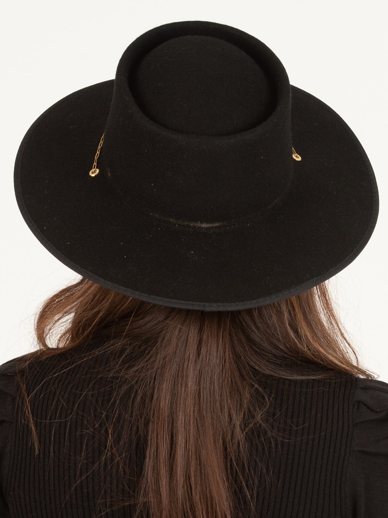 BLACK WOOL BOATER HAT