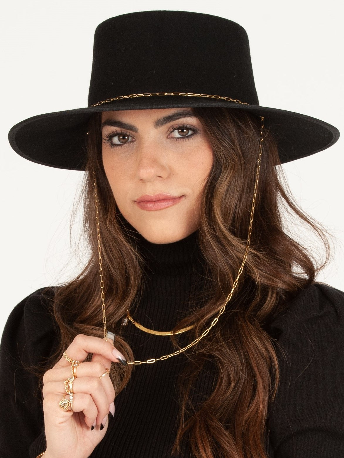 BLACK WOOL BOATER HAT