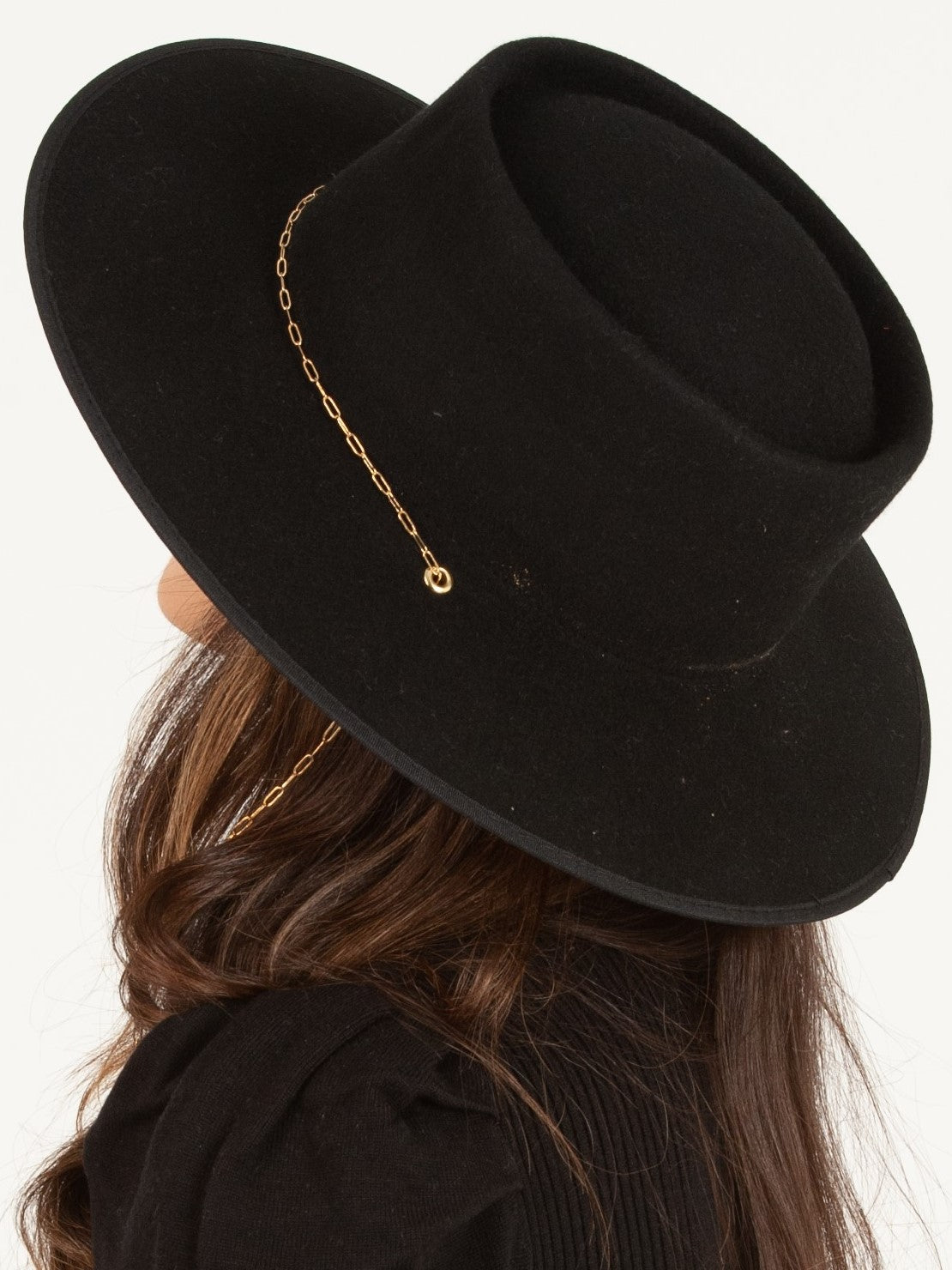 BLACK WOOL BOATER HAT