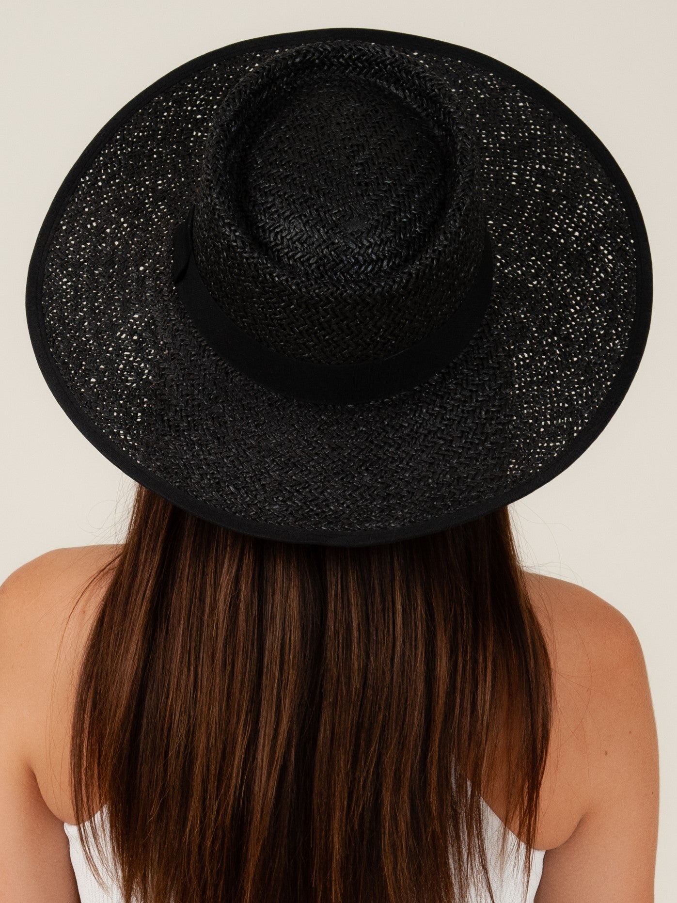 BLACK STRAW BOATER HAT