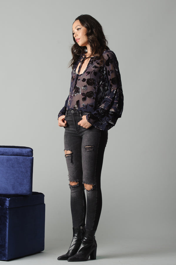 PIPER RUFFLE SLEEVE TOP-VIOLET FLORAL