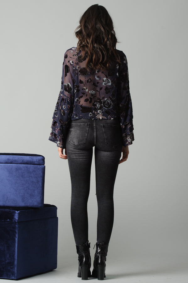 PIPER RUFFLE SLEEVE TOP-VIOLET FLORAL