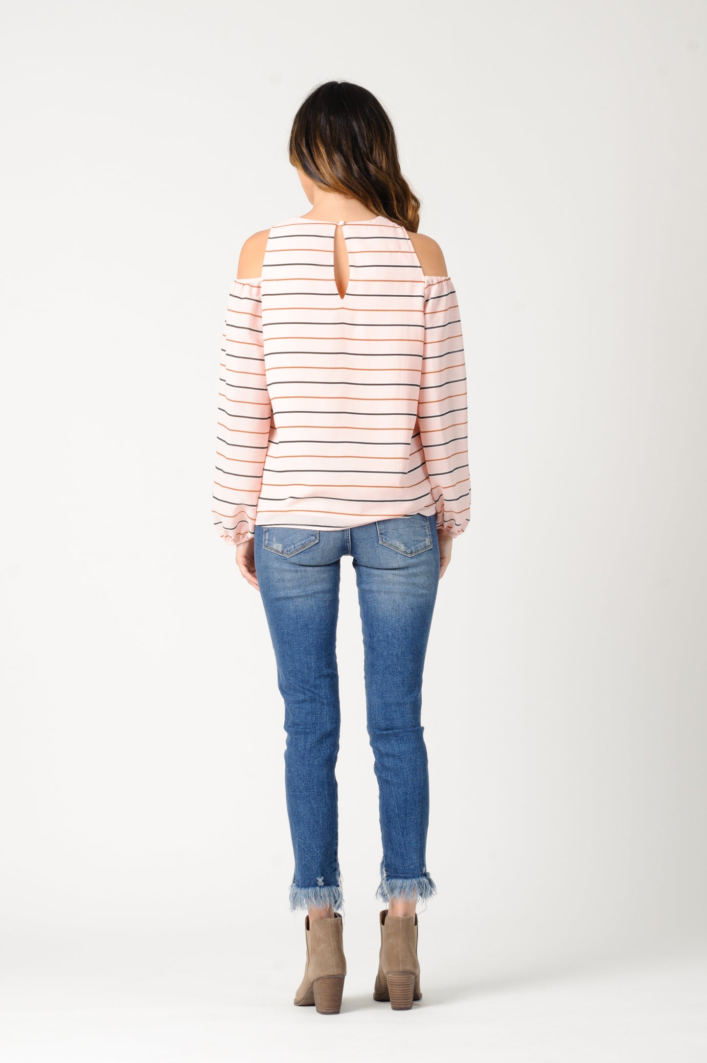 MICHELLE COLD SHOULDER TOP-PINK STRIPE
