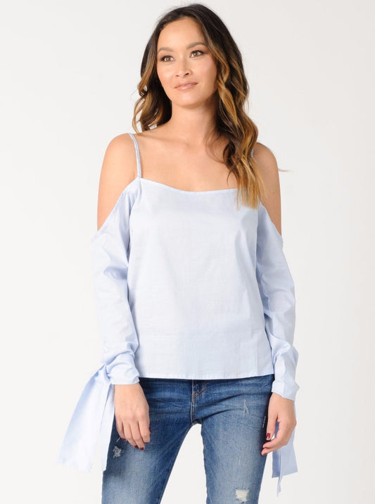 CAMILLA COLD SHOULDER TOP-LIGHT BLUE