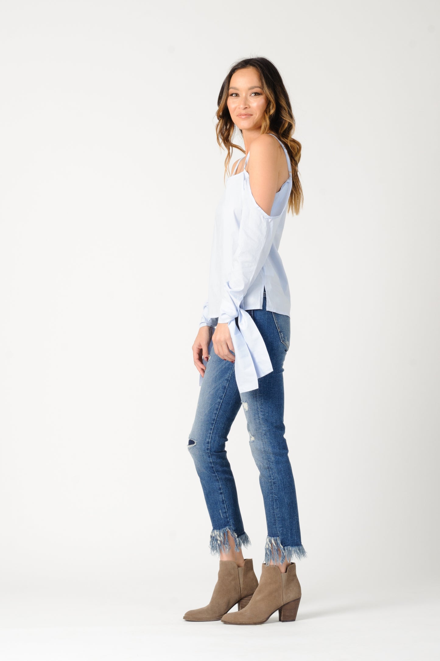 CAMILLA COLD SHOULDER TOP-LIGHT BLUE