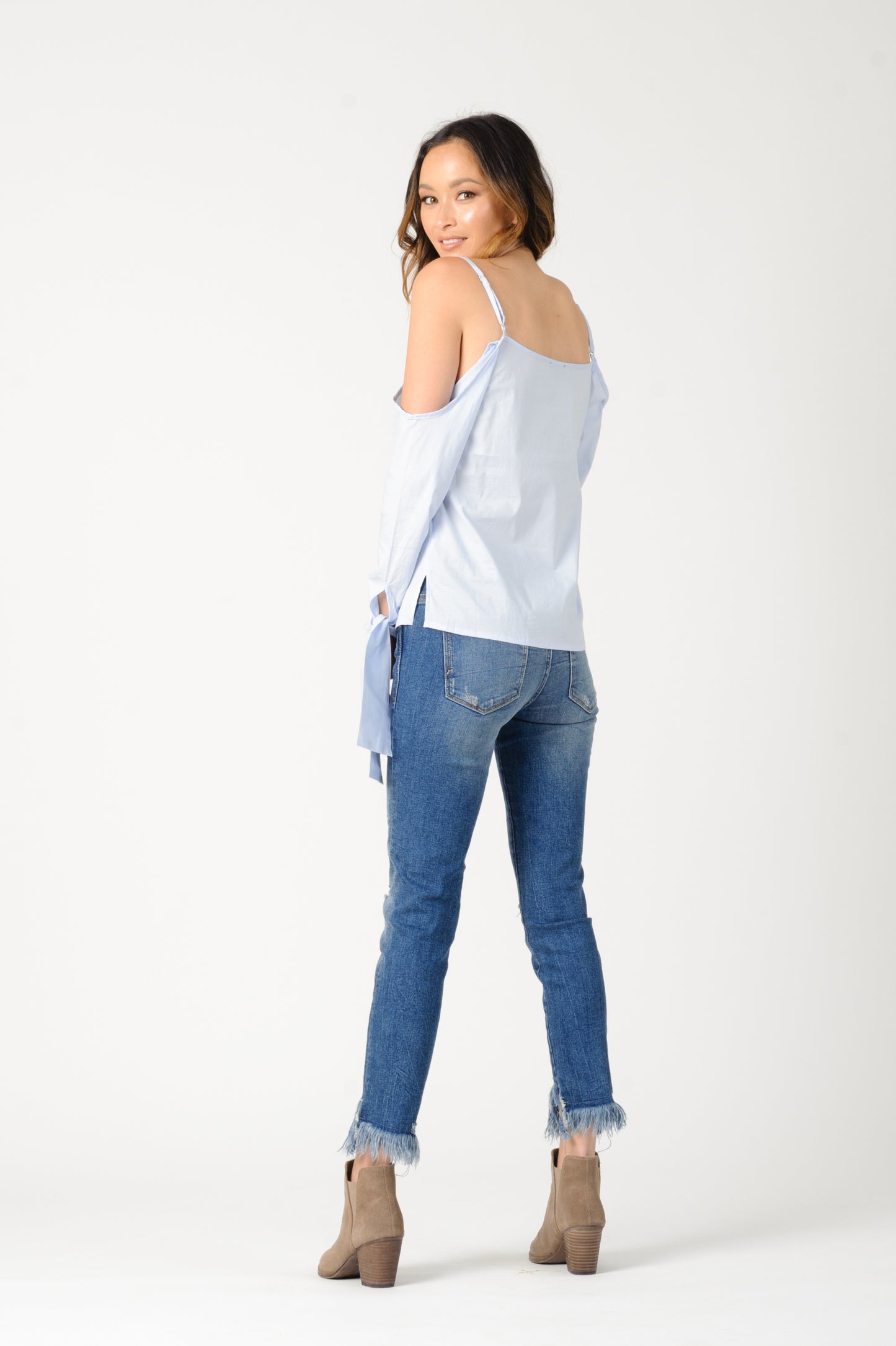 CAMILLA COLD SHOULDER TOP-LIGHT BLUE