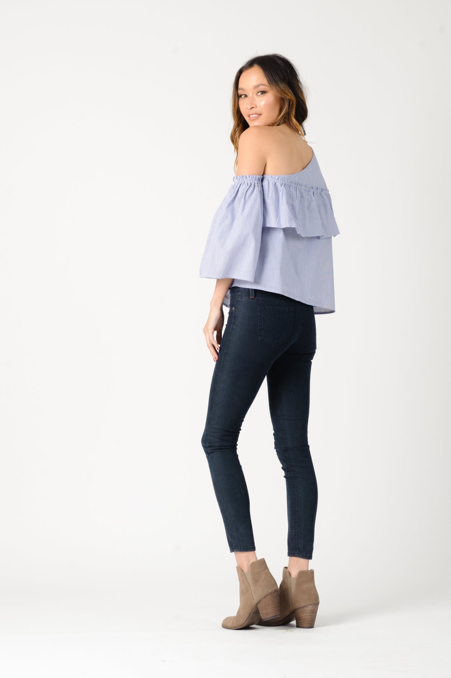 Women's Striped One Shoulder Poplin Blouse