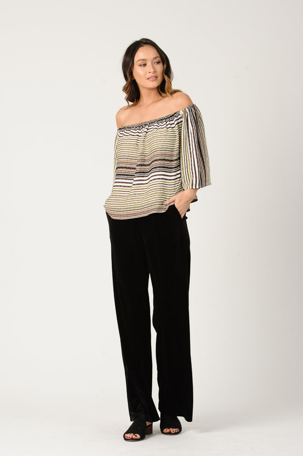 LAUREN OTS FLARE TOP-TAUPE MULTI
