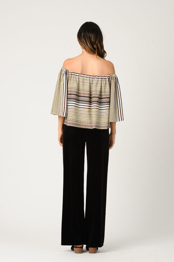 LAUREN OTS FLARE TOP-TAUPE MULTI