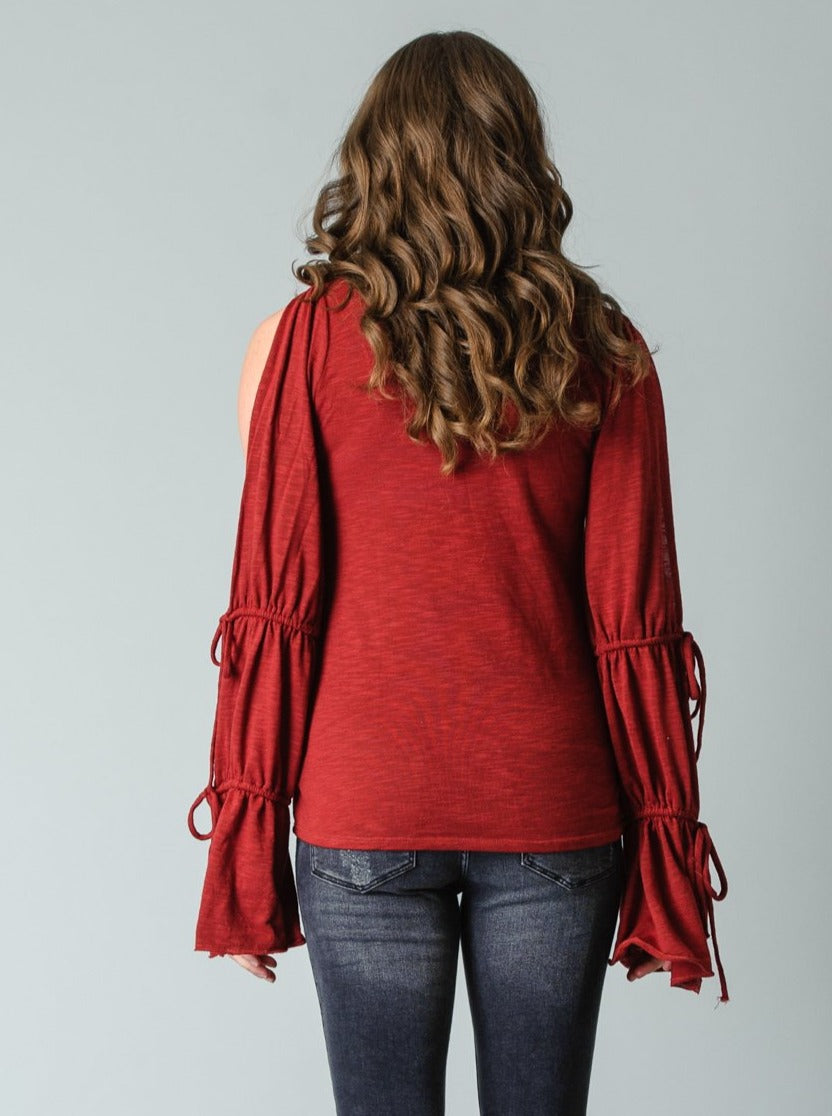 COSETTE COLD SHOULDER TOP-WINE SLUB