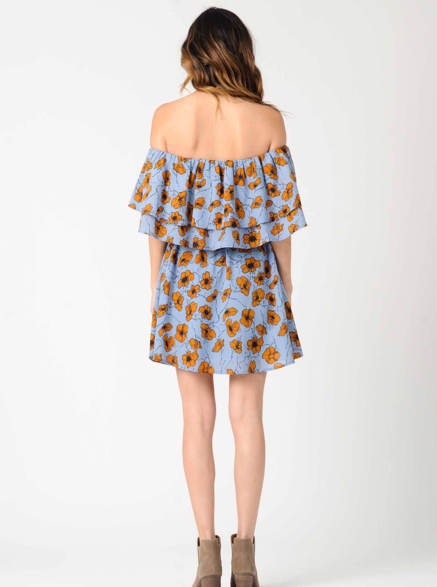 MARYBELLE OFF THE SHOULDER LAYERED DRESS-BLUE/GOLD