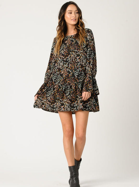 VIOLET POET MINI DRESS-BLACK POTPOURRI