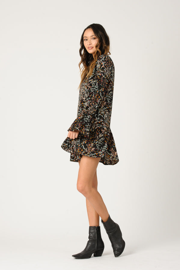VIOLET POET MINI DRESS-BLACK POTPOURRI